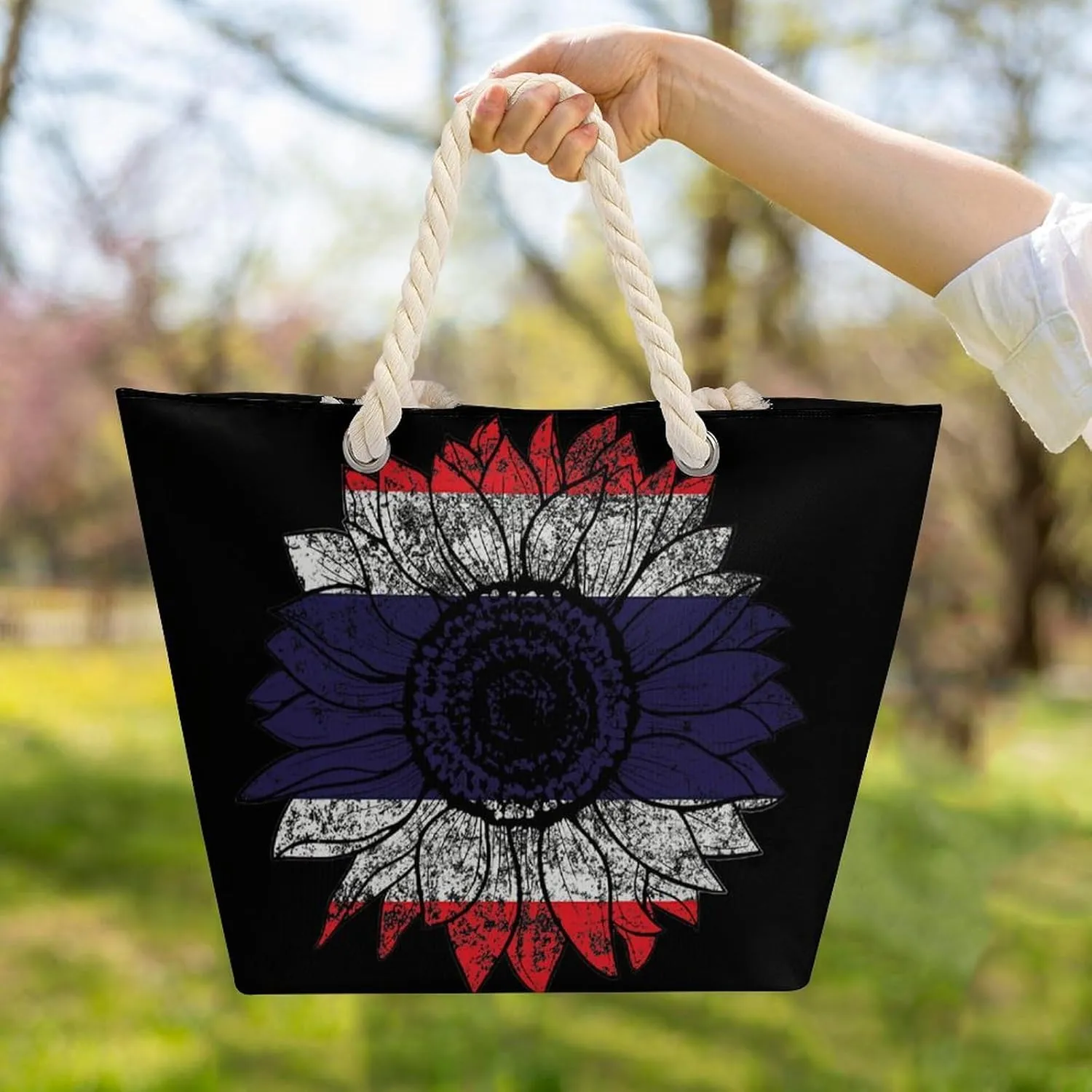 Tote Bag Large Handles Beach Bag with Zipper for Shopping Groceries Travel Outdoors Swim Pool Bag