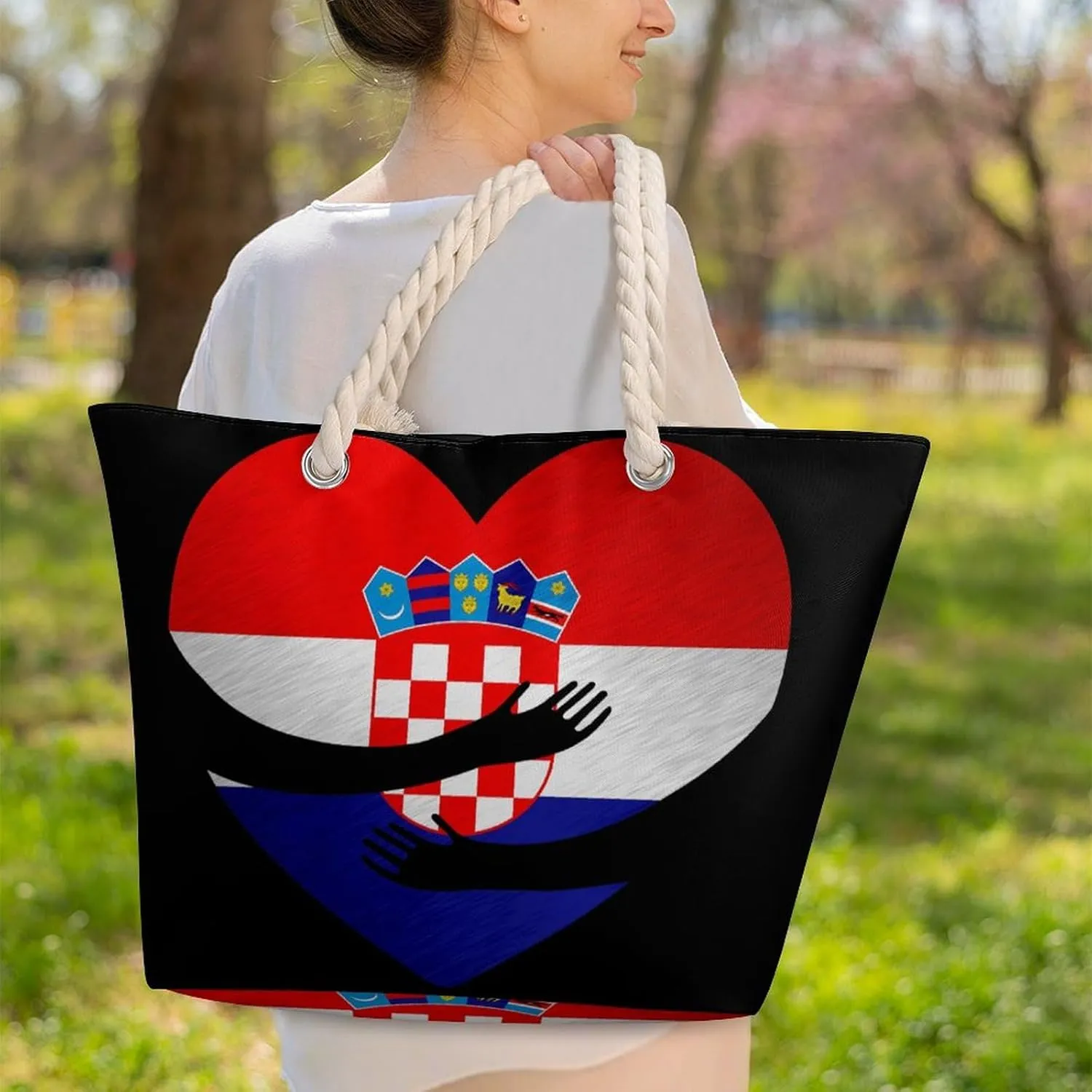 Tote Bag Large Handles Beach Bag with Zipper for Shopping Groceries Travel Outdoors Swim Pool Bag
