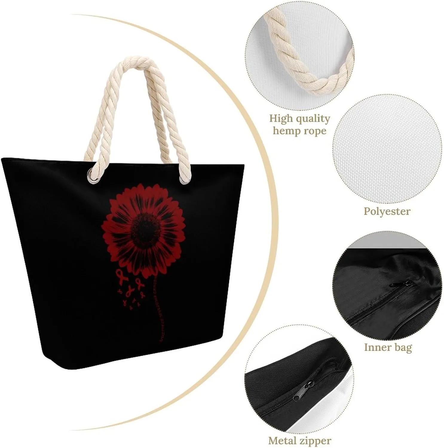 Tote Bag Large Handles Beach Bag with Zipper for Shopping Groceries Travel Outdoors Swim Pool Bag