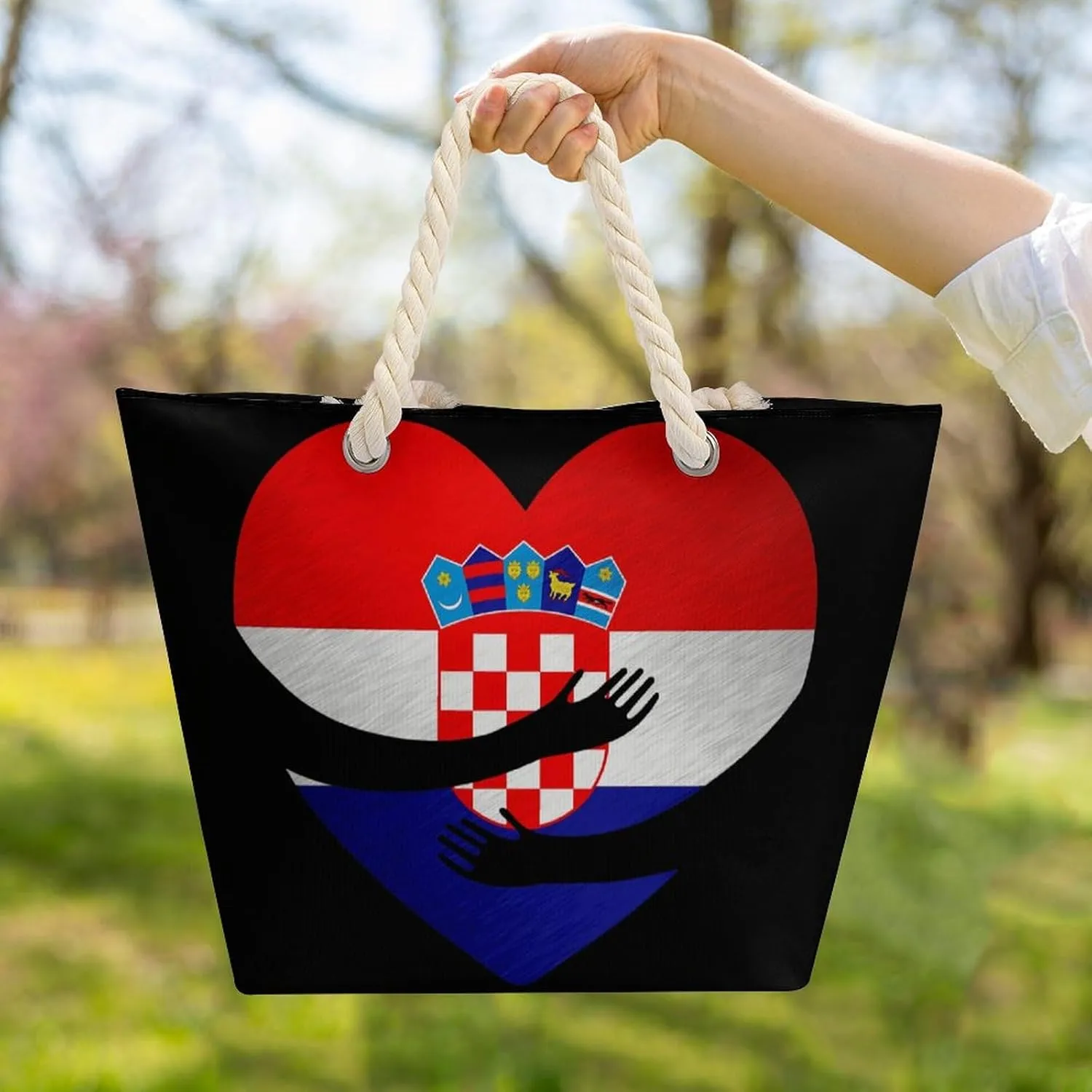 Tote Bag Large Handles Beach Bag with Zipper for Shopping Groceries Travel Outdoors Swim Pool Bag