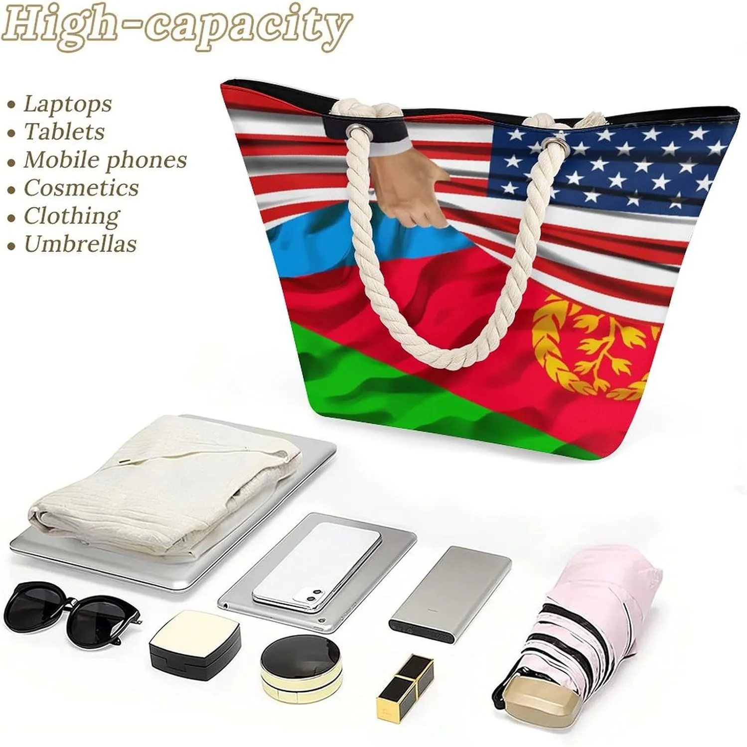 Tote Bag Large Handles Beach Bag with Zipper for Shopping Groceries Travel Outdoors Swim Pool Bag