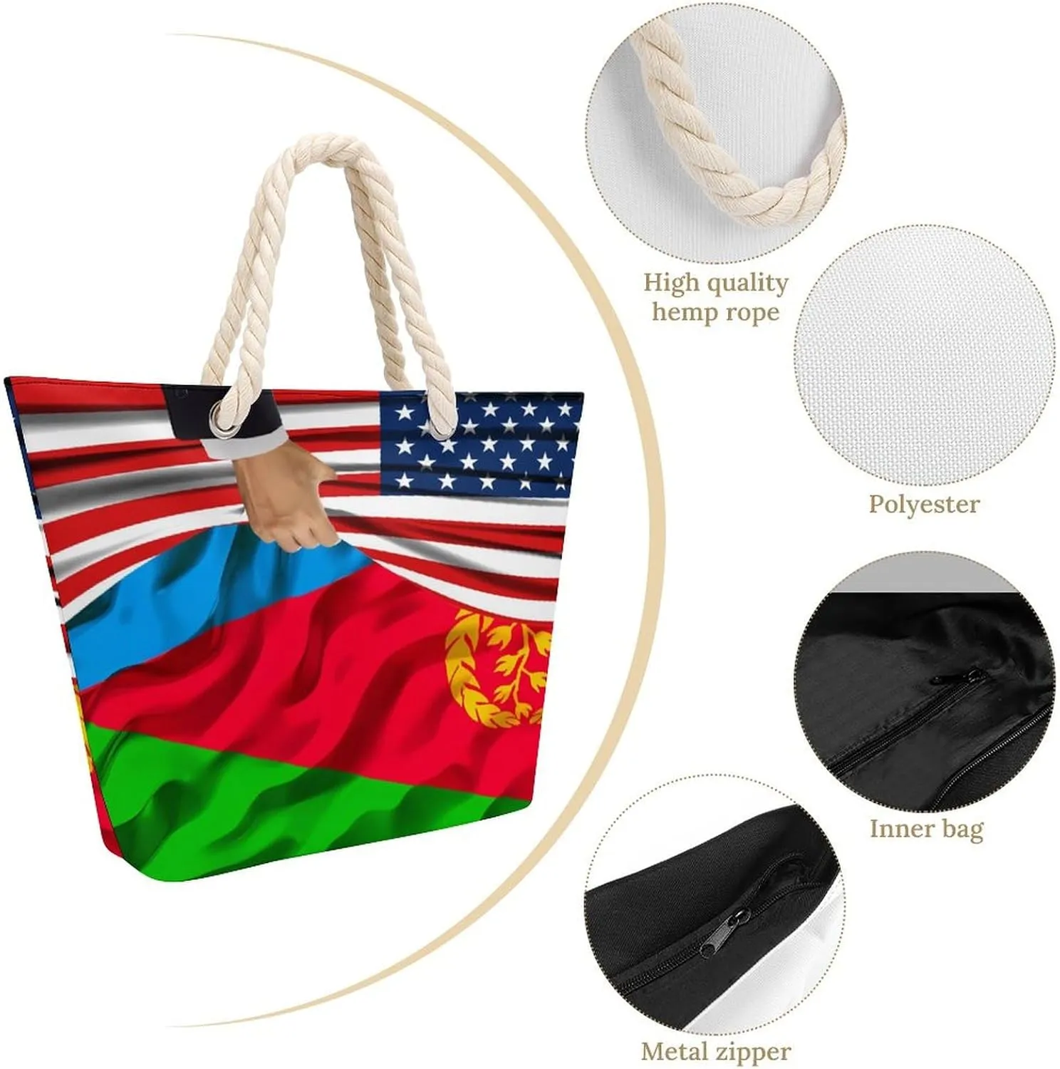 Tote Bag Large Handles Beach Bag with Zipper for Shopping Groceries Travel Outdoors Swim Pool Bag