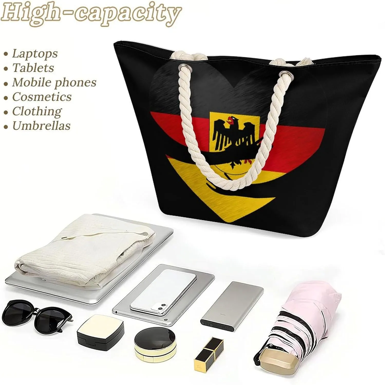 Tote Bag Large Handles Beach Bag with Zipper for Shopping Groceries Travel Outdoors Swim Pool Bag