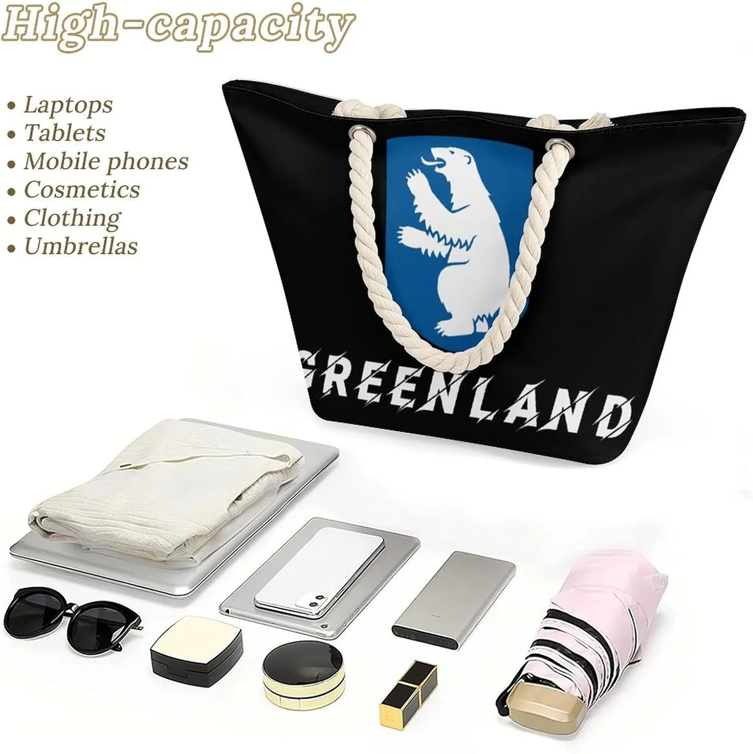 Tote Bag Large Handles Beach Bag with Zipper for Shopping Groceries Travel Outdoors Swim Pool Bag