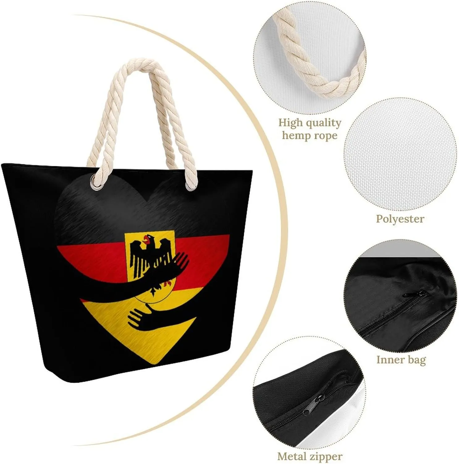 Tote Bag Large Handles Beach Bag with Zipper for Shopping Groceries Travel Outdoors Swim Pool Bag
