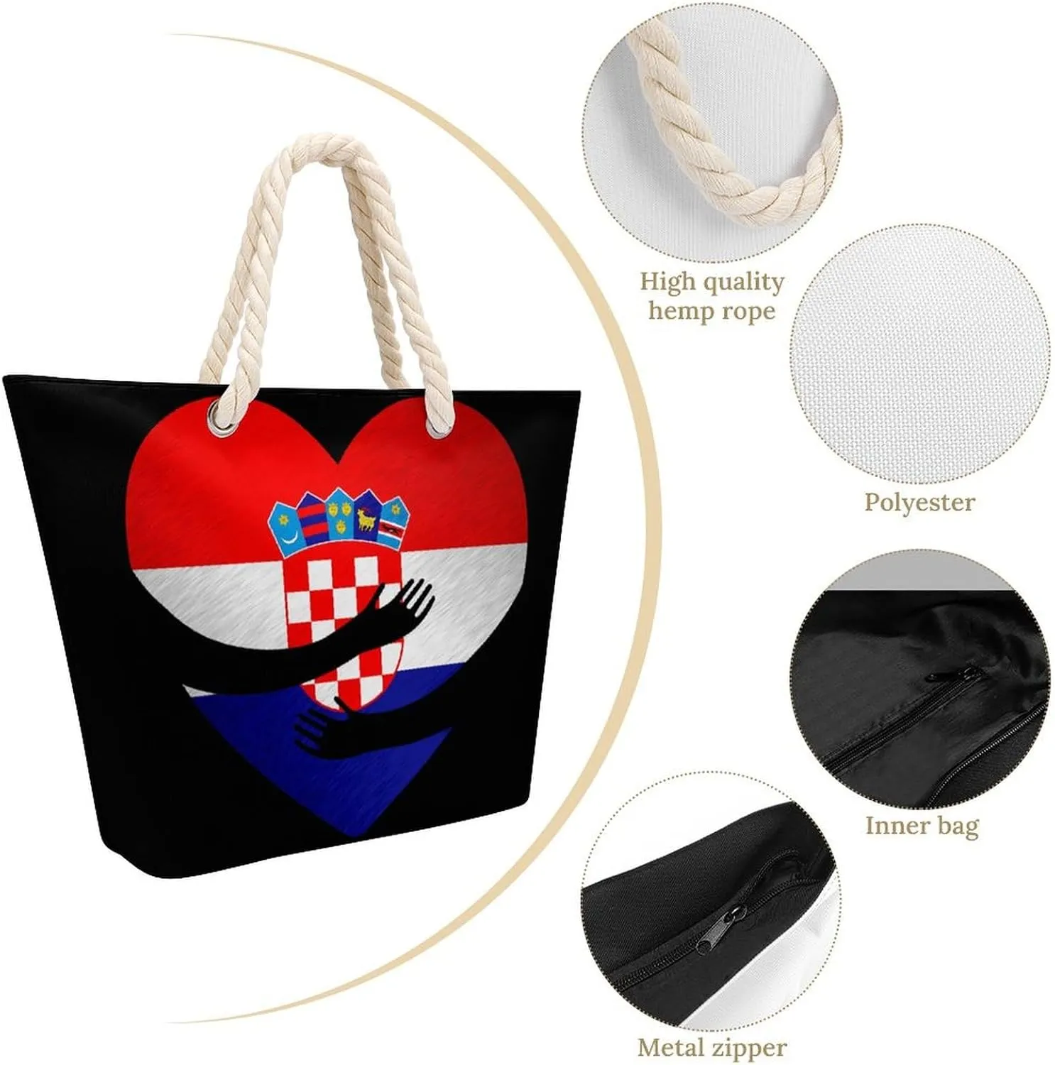 Tote Bag Large Handles Beach Bag with Zipper for Shopping Groceries Travel Outdoors Swim Pool Bag