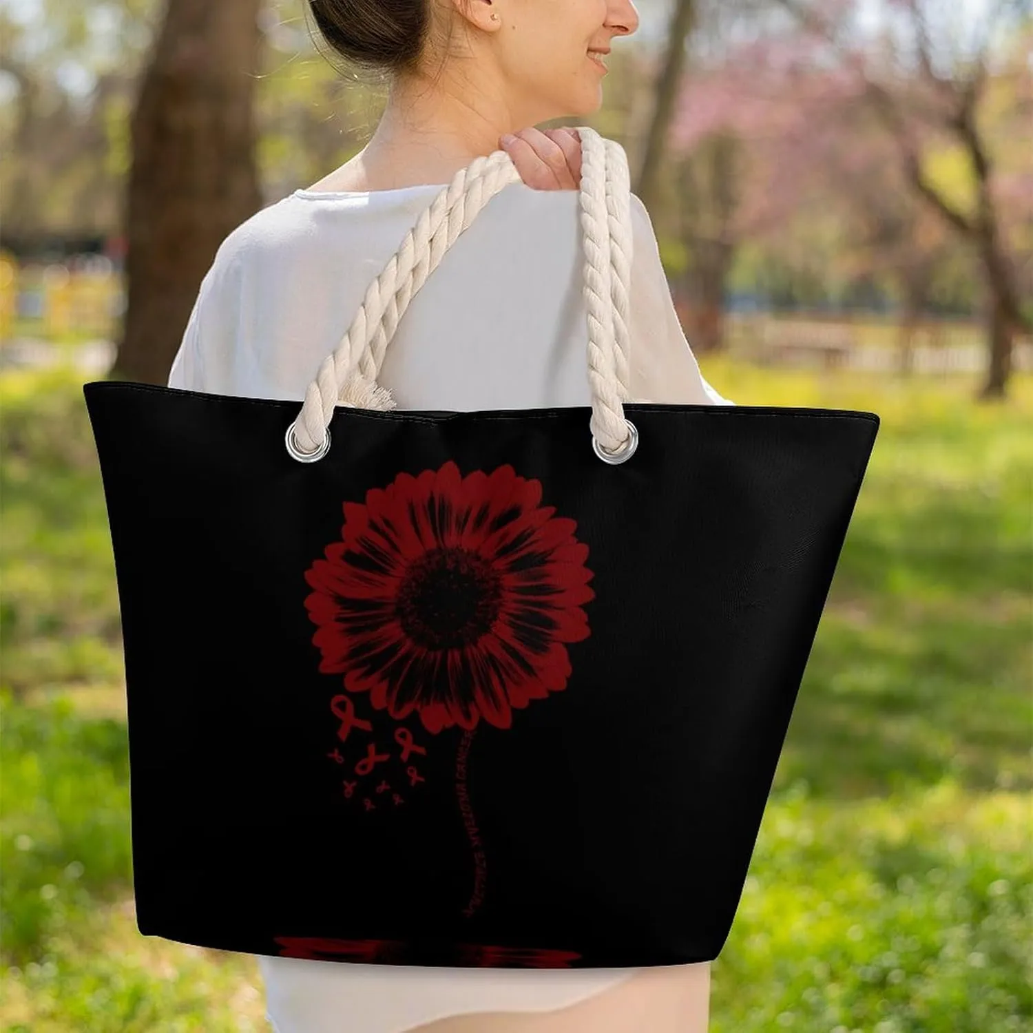 Tote Bag Large Handles Beach Bag with Zipper for Shopping Groceries Travel Outdoors Swim Pool Bag