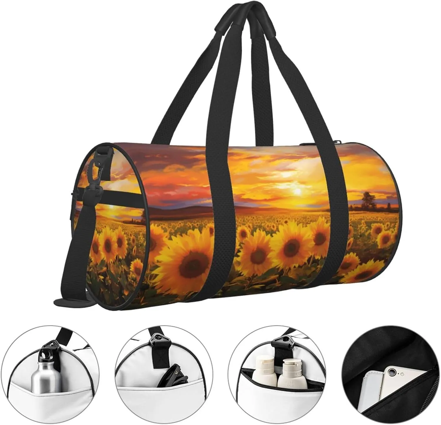 Travel Bag For Women,Beautiful Sunflower Field Sunset Print Personal Item Duffle Bags,Weekend Travel Duffel Tote Bag,Travel Sport Gym Bag For Men,Airplane Travel Essentials For Flying