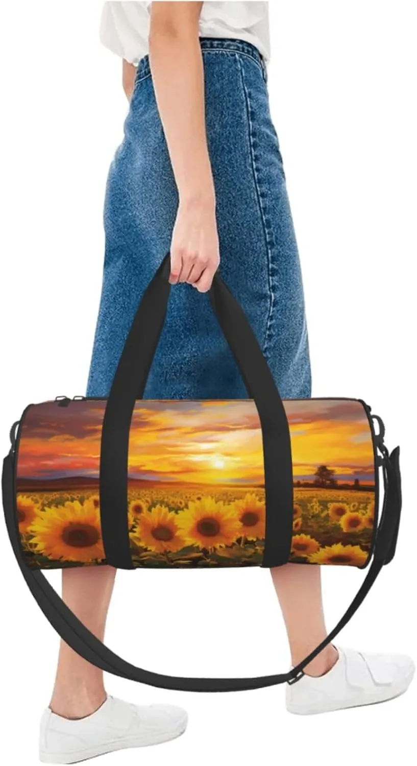 Travel Bag For Women,Beautiful Sunflower Field Sunset Print Personal Item Duffle Bags,Weekend Travel Duffel Tote Bag,Travel Sport Gym Bag For Men,Airplane Travel Essentials For Flying