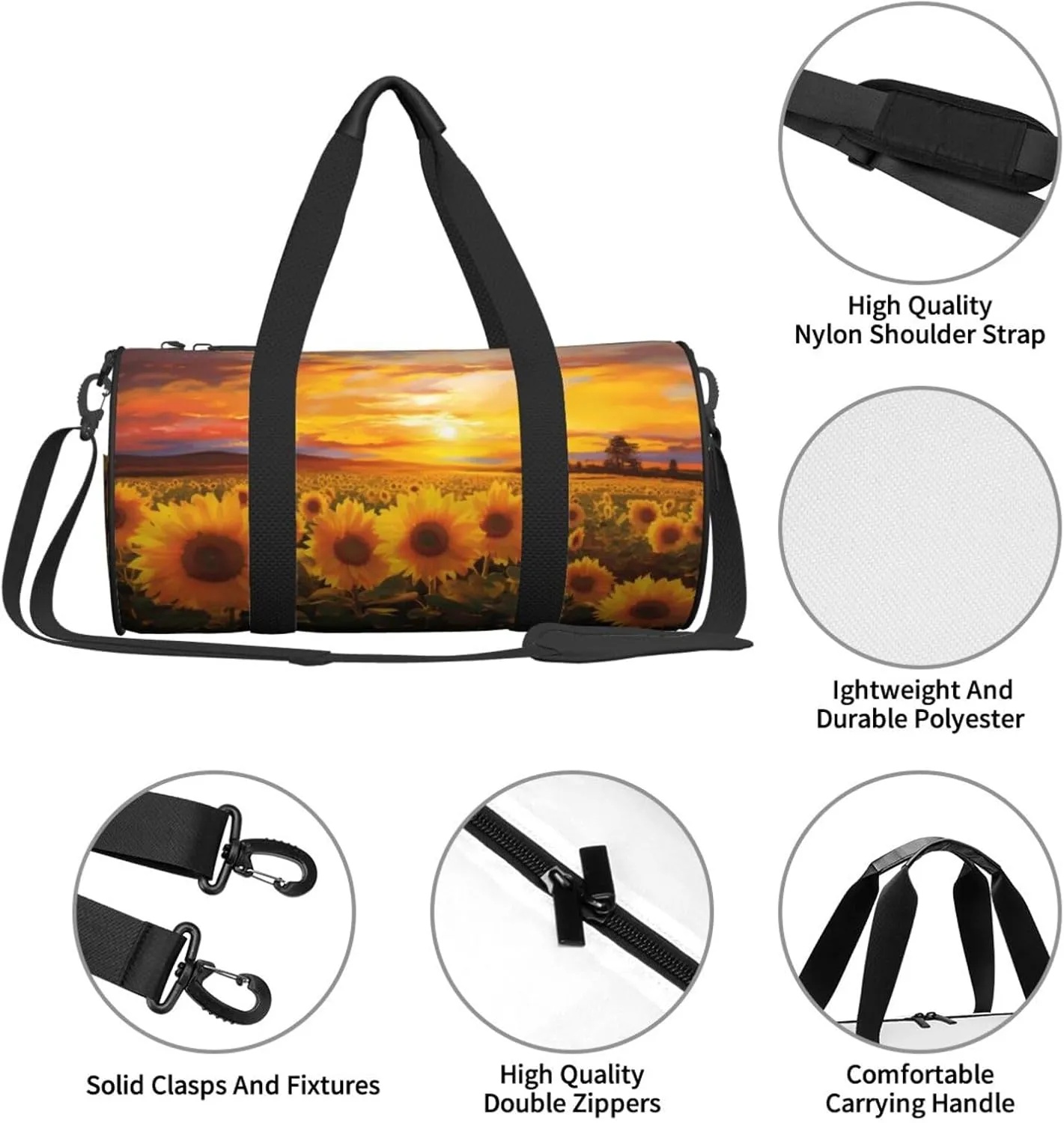 Travel Bag For Women,Beautiful Sunflower Field Sunset Print Personal Item Duffle Bags,Weekend Travel Duffel Tote Bag,Travel Sport Gym Bag For Men,Airplane Travel Essentials For Flying