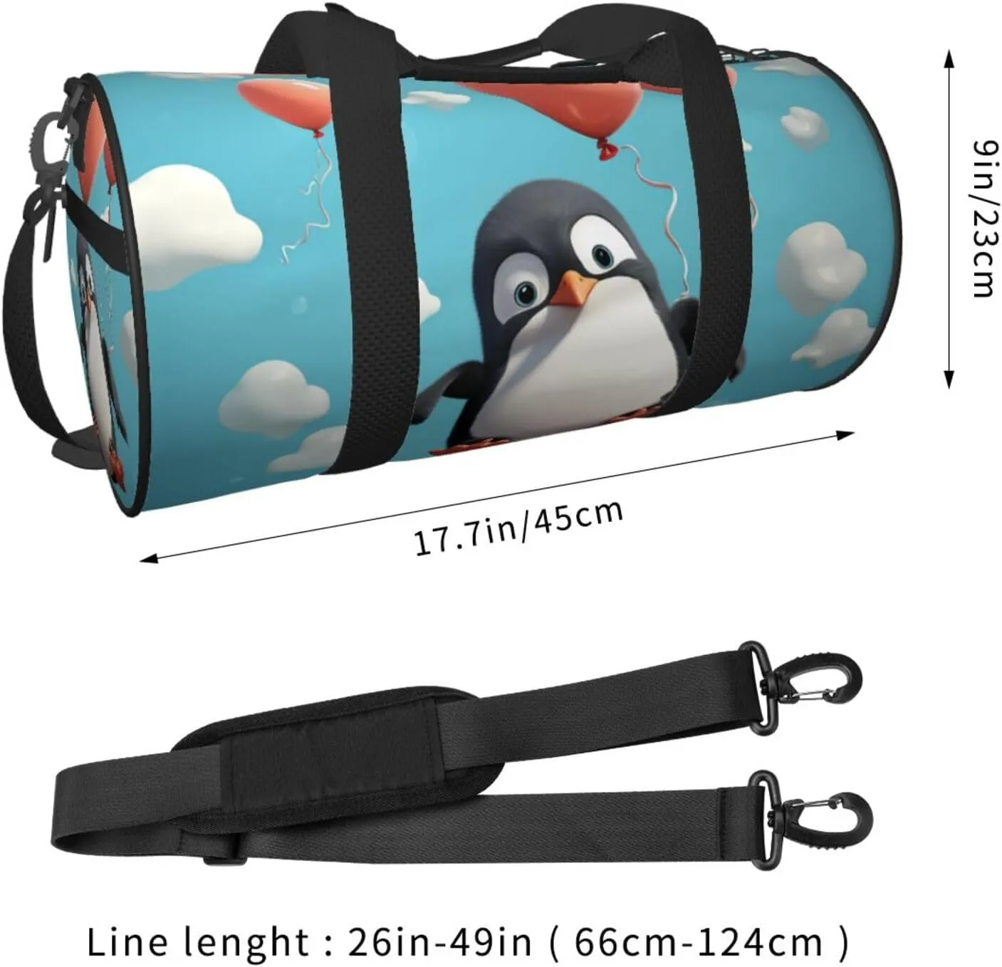 Travel Bag For Women,Cute Penguin With Balloon Print Personal Item Duffle Bags,Weekend Travel Duffel Tote Bag,Travel Sport Gym Bag For Men,Airplane Travel Essentials For Flying