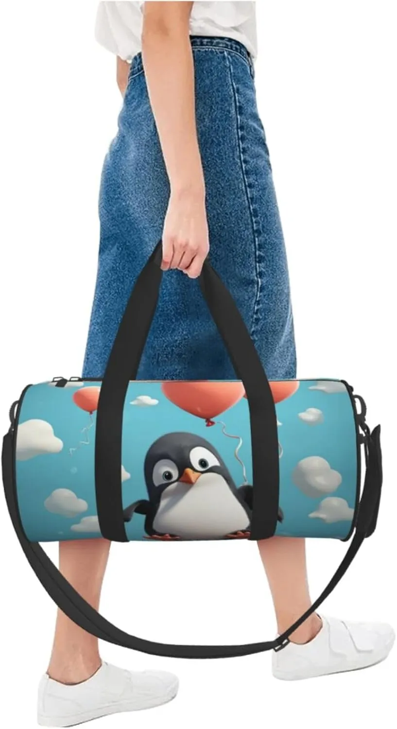 Travel Bag For Women,Cute Penguin With Balloon Print Personal Item Duffle Bags,Weekend Travel Duffel Tote Bag,Travel Sport Gym Bag For Men,Airplane Travel Essentials For Flying