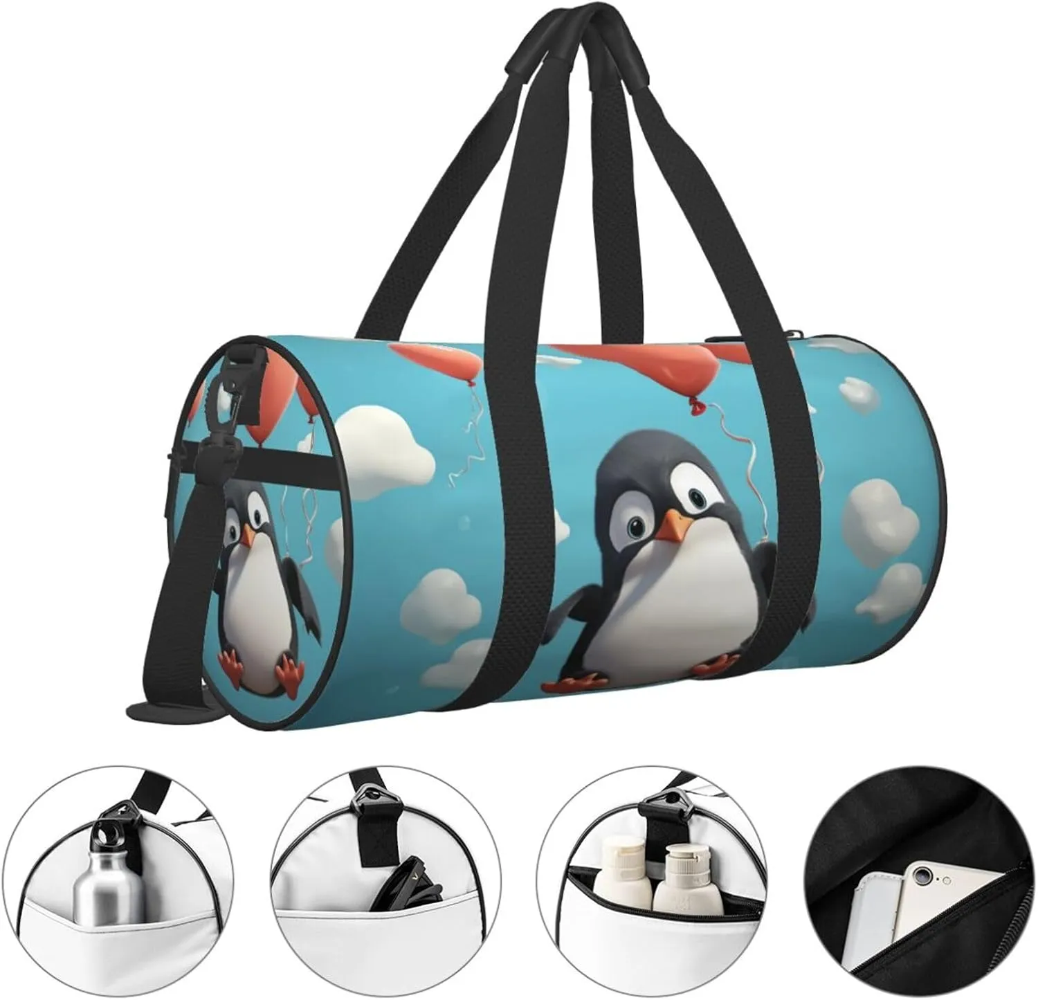Travel Bag For Women,Cute Penguin With Balloon Print Personal Item Duffle Bags,Weekend Travel Duffel Tote Bag,Travel Sport Gym Bag For Men,Airplane Travel Essentials For Flying