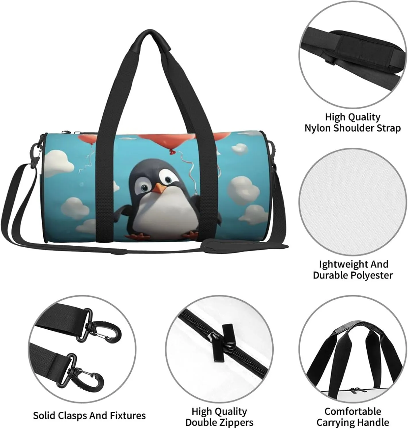 Travel Bag For Women,Cute Penguin With Balloon Print Personal Item Duffle Bags,Weekend Travel Duffel Tote Bag,Travel Sport Gym Bag For Men,Airplane Travel Essentials For Flying