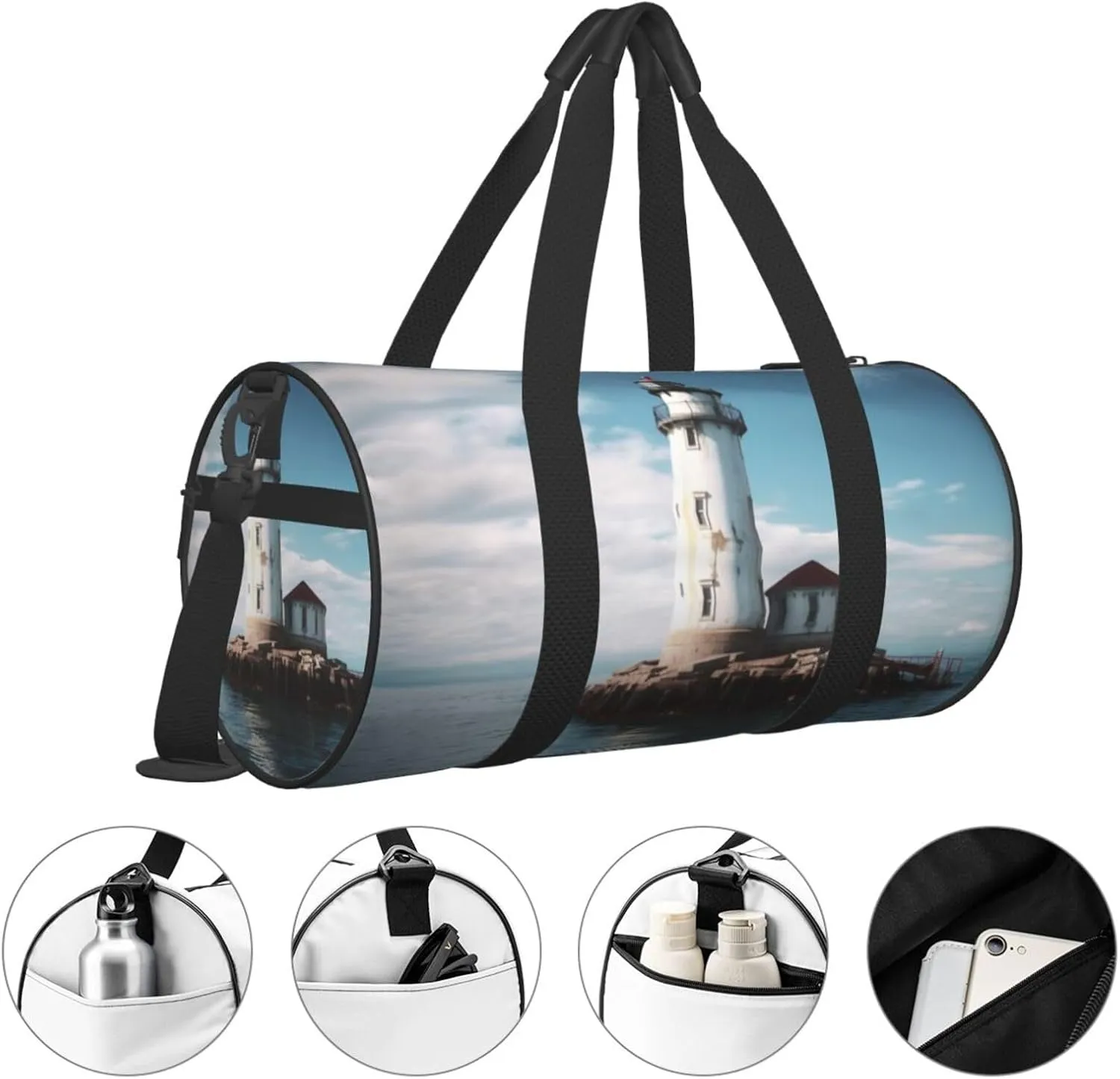 Travel Bag For Women,Light House Ocean Print Personal Item Duffle Bags,Weekend Travel Duffel Tote Bag,Travel Sport Gym Bag For Men,Airplane Travel Essentials For Flying