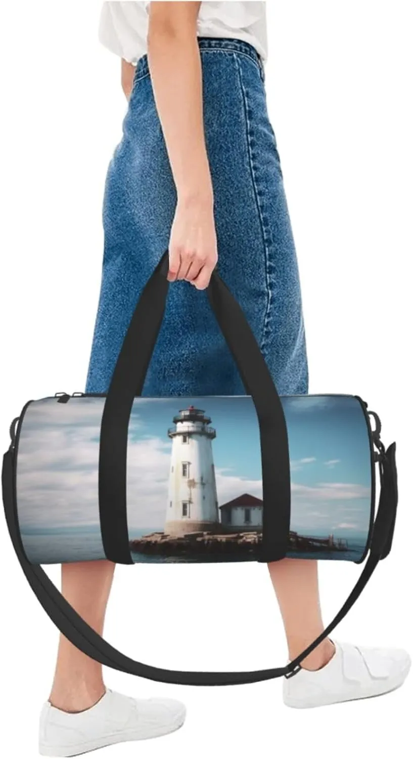 Travel Bag For Women,Light House Ocean Print Personal Item Duffle Bags,Weekend Travel Duffel Tote Bag,Travel Sport Gym Bag For Men,Airplane Travel Essentials For Flying