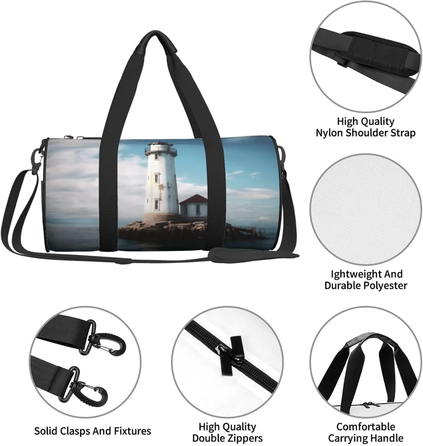 Travel Bag For Women,Light House Ocean Print Personal Item Duffle Bags,Weekend Travel Duffel Tote Bag,Travel Sport Gym Bag For Men,Airplane Travel Essentials For Flying