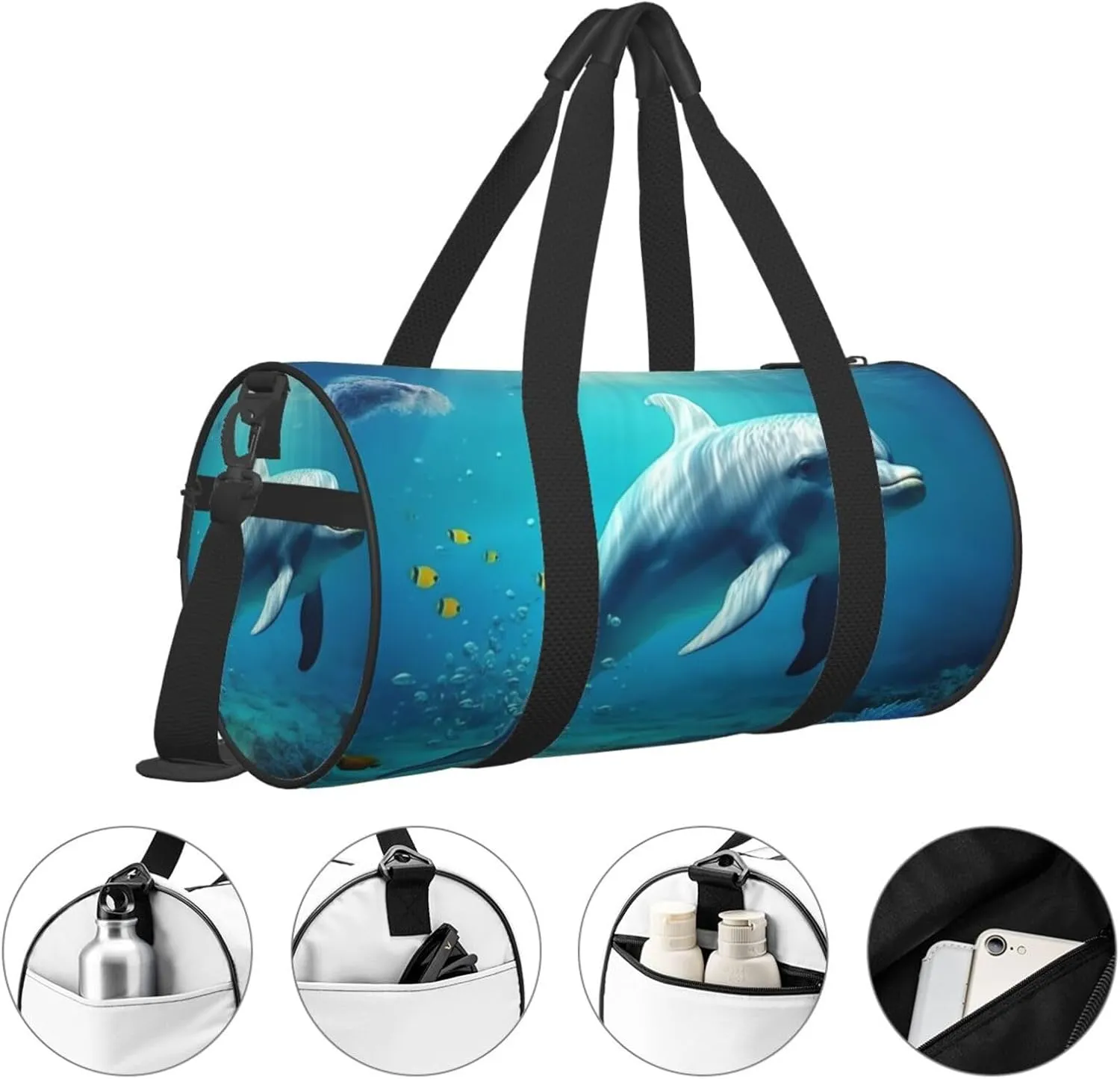 Travel Bag For Women,Underwater World Dolphin Fish Print Personal Item Duffle Bags,Weekend Travel Duffel Tote Bag,Travel Sport Gym Bag For Men,Airplane Travel Essentials For Flying