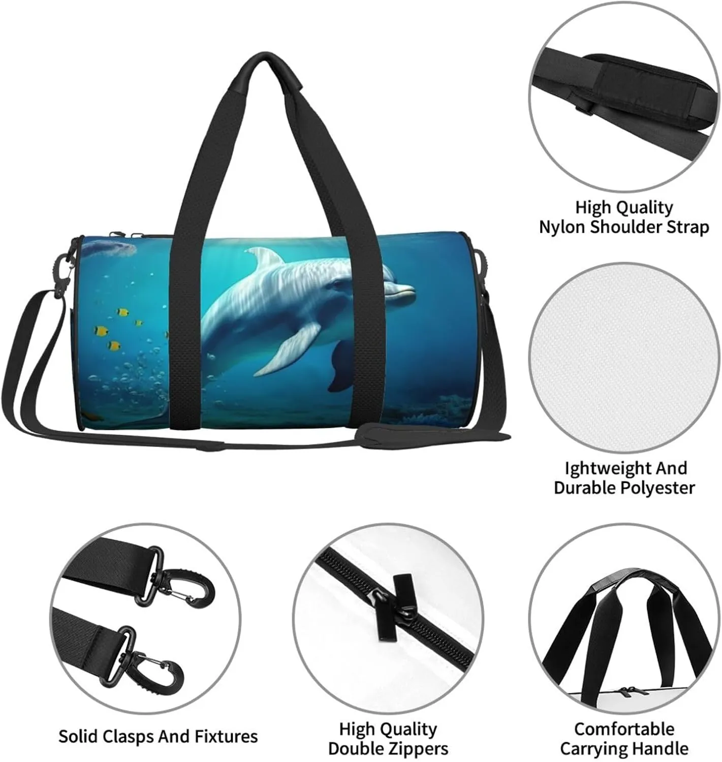 Travel Bag For Women,Underwater World Dolphin Fish Print Personal Item Duffle Bags,Weekend Travel Duffel Tote Bag,Travel Sport Gym Bag For Men,Airplane Travel Essentials For Flying