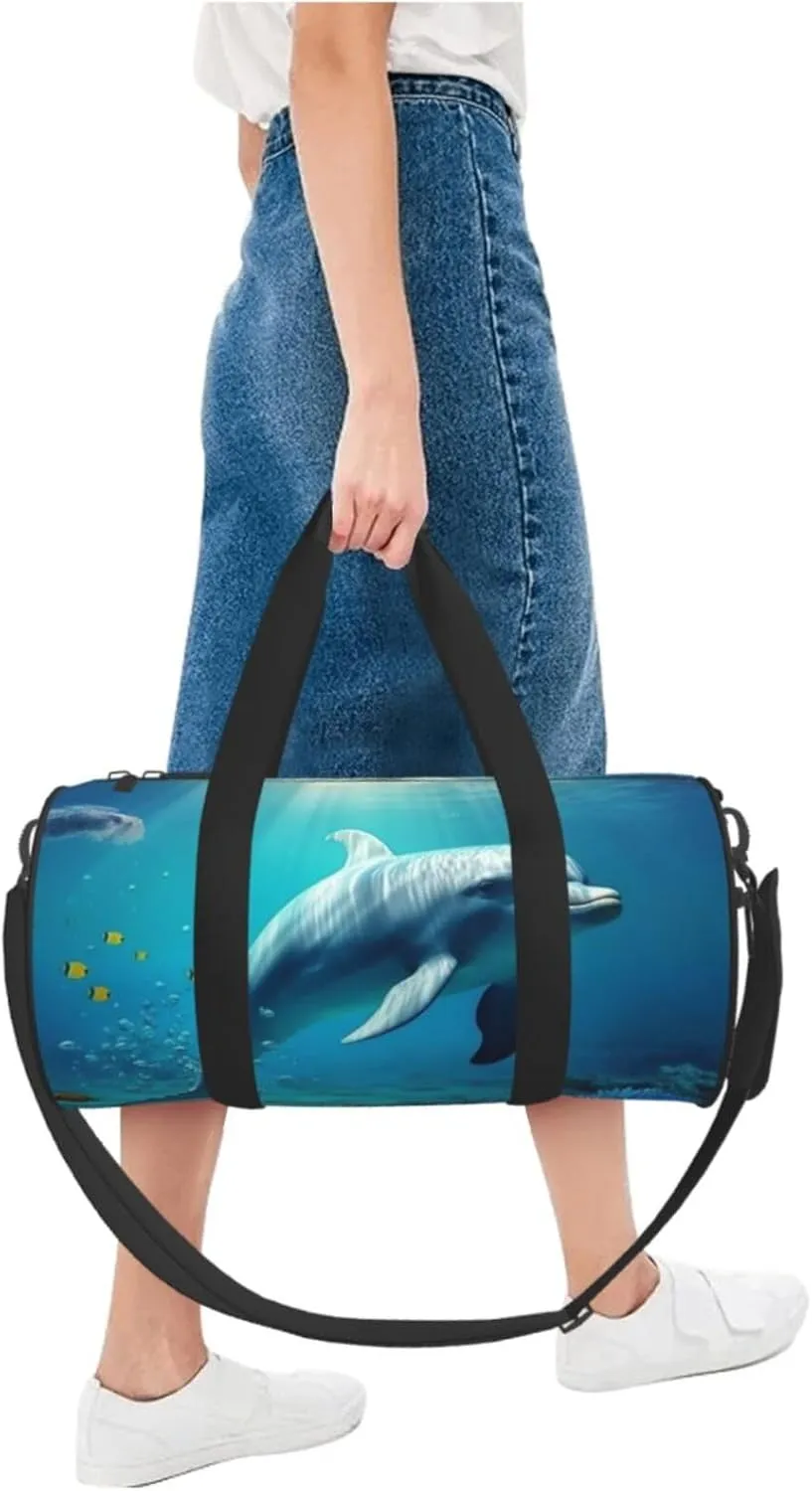 Travel Bag For Women,Underwater World Dolphin Fish Print Personal Item Duffle Bags,Weekend Travel Duffel Tote Bag,Travel Sport Gym Bag For Men,Airplane Travel Essentials For Flying