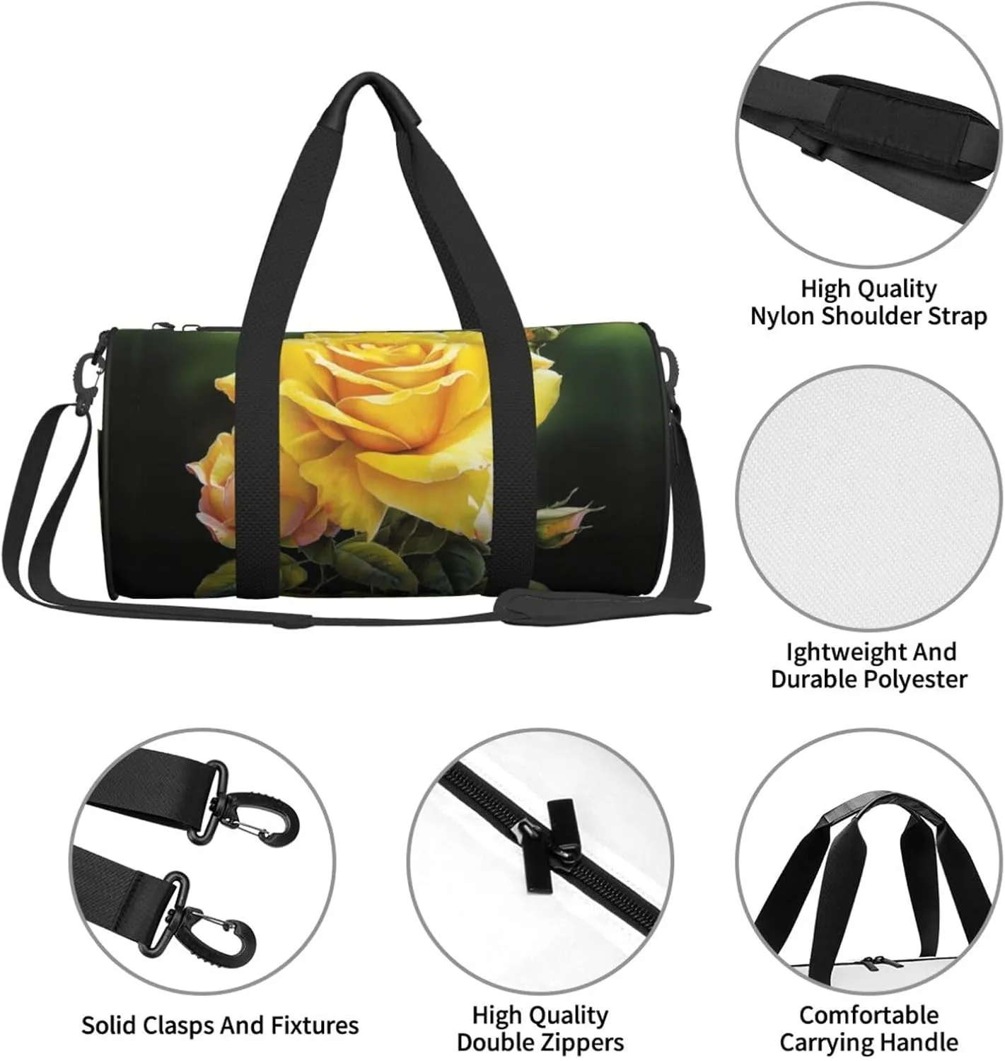 Travel Bag For Women,Yellow Rose Print Personal Item Duffle Bags,Weekend Travel Duffel Tote Bag,Travel Sport Gym Bag For Men,Airplane Travel Essentials For Flying
