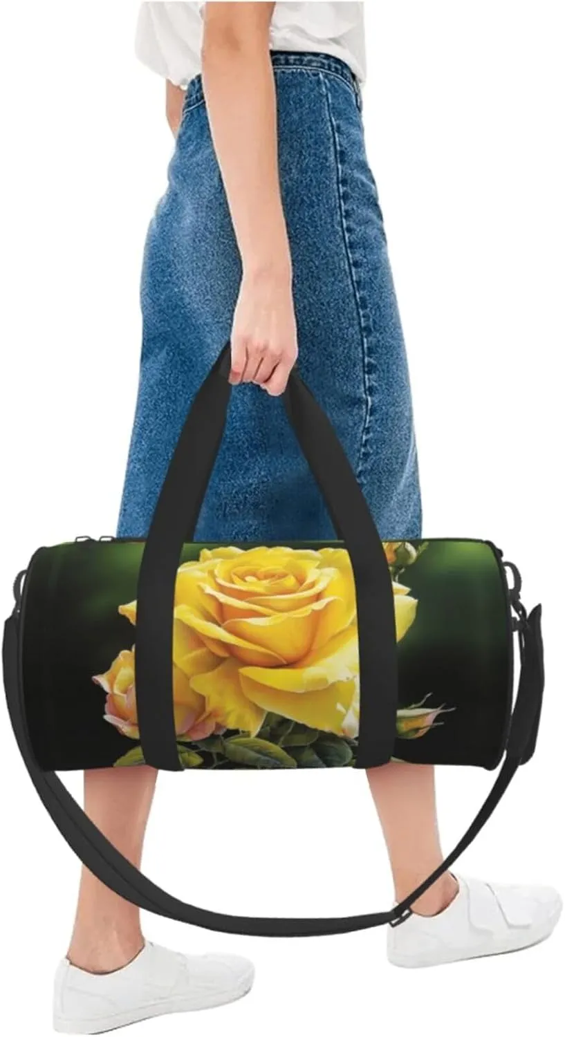 Travel Bag For Women,Yellow Rose Print Personal Item Duffle Bags,Weekend Travel Duffel Tote Bag,Travel Sport Gym Bag For Men,Airplane Travel Essentials For Flying