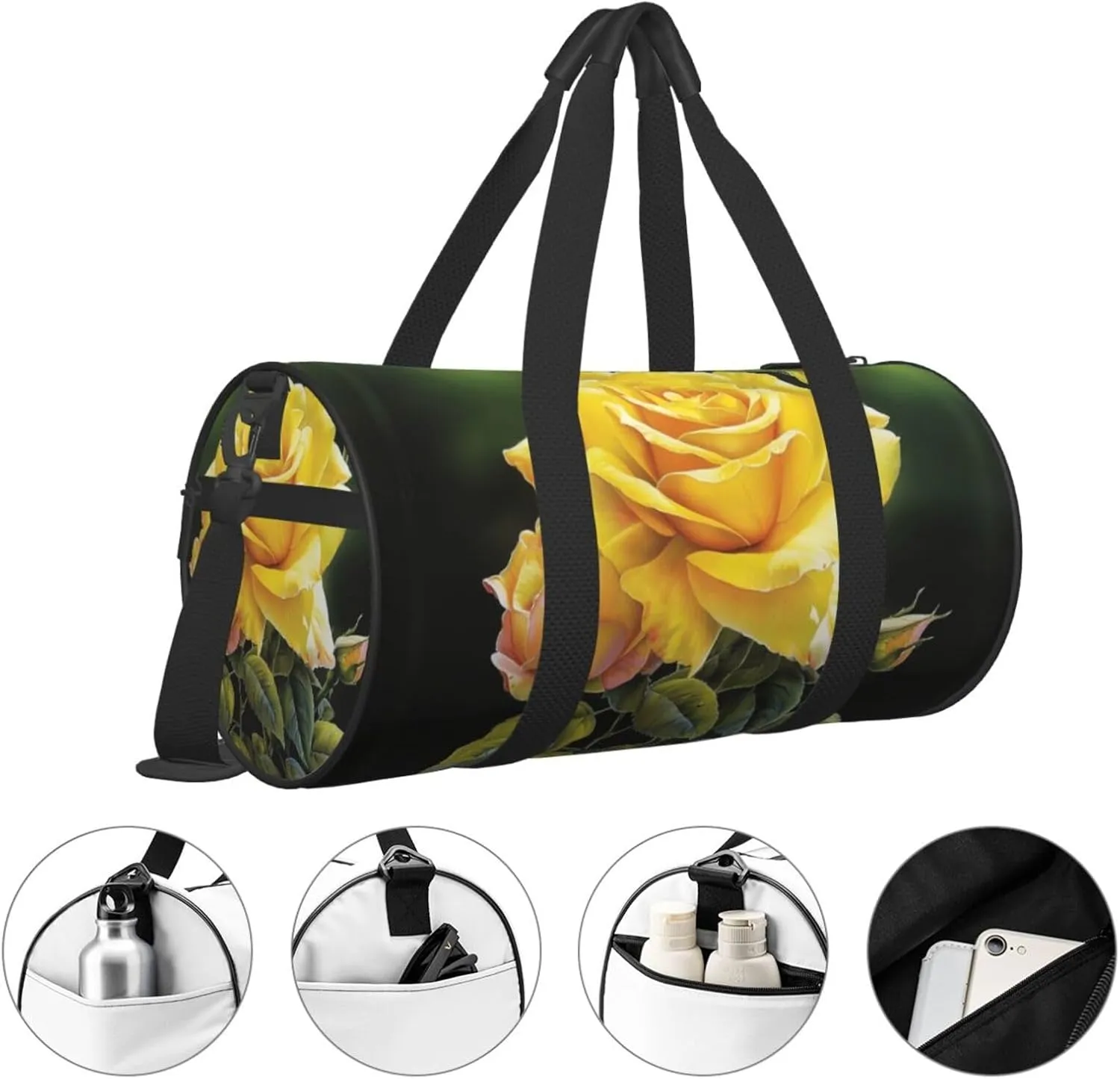 Travel Bag For Women,Yellow Rose Print Personal Item Duffle Bags,Weekend Travel Duffel Tote Bag,Travel Sport Gym Bag For Men,Airplane Travel Essentials For Flying