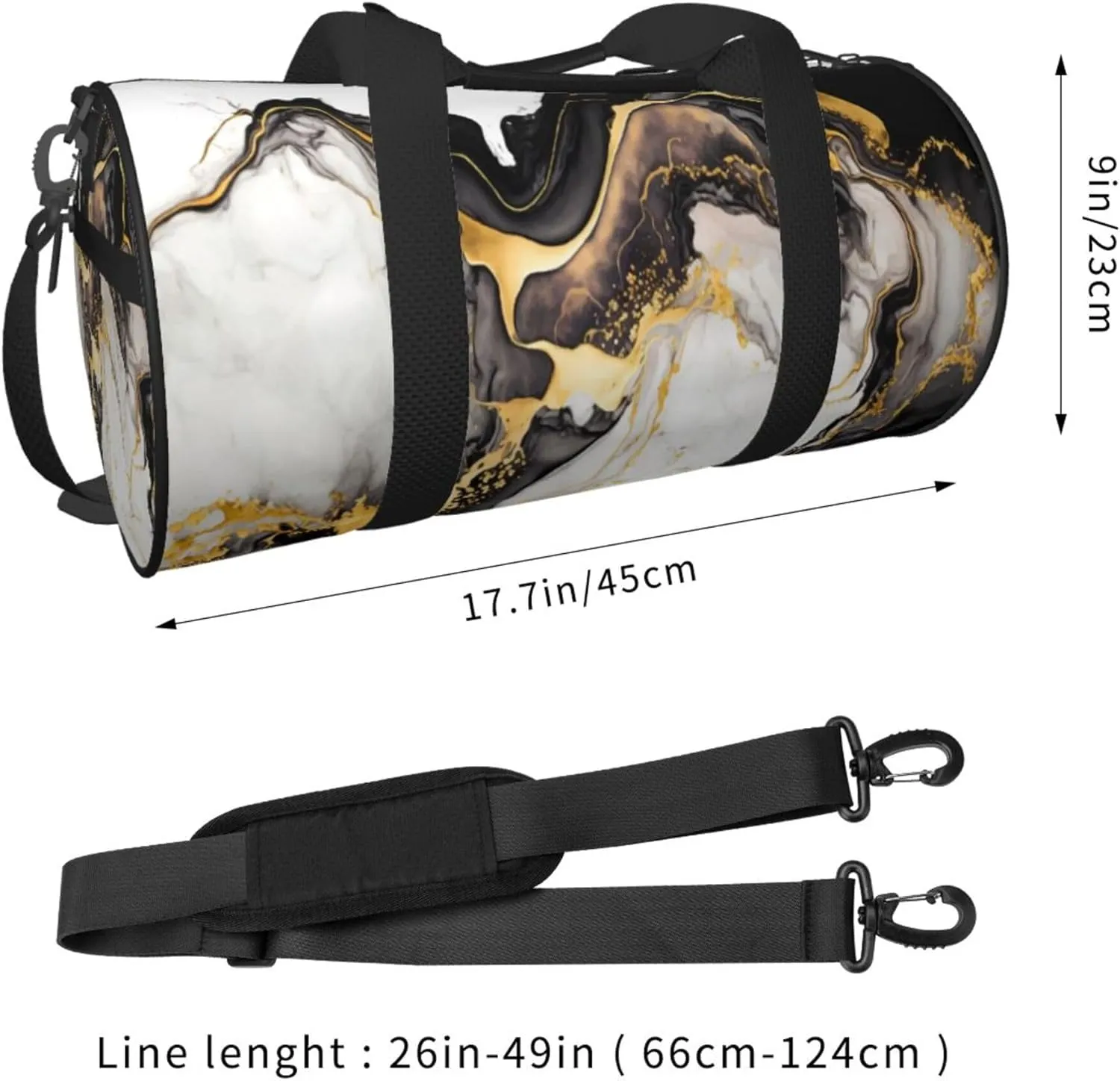 Travel Duffel Bag Black Gold White Marble Pattern Workout Bag For Woman Dance Bag Weekender Bag Man Tote Gym Bag Hospital Bag For Labor And Delivery Overnight Bag Luggage Bag
