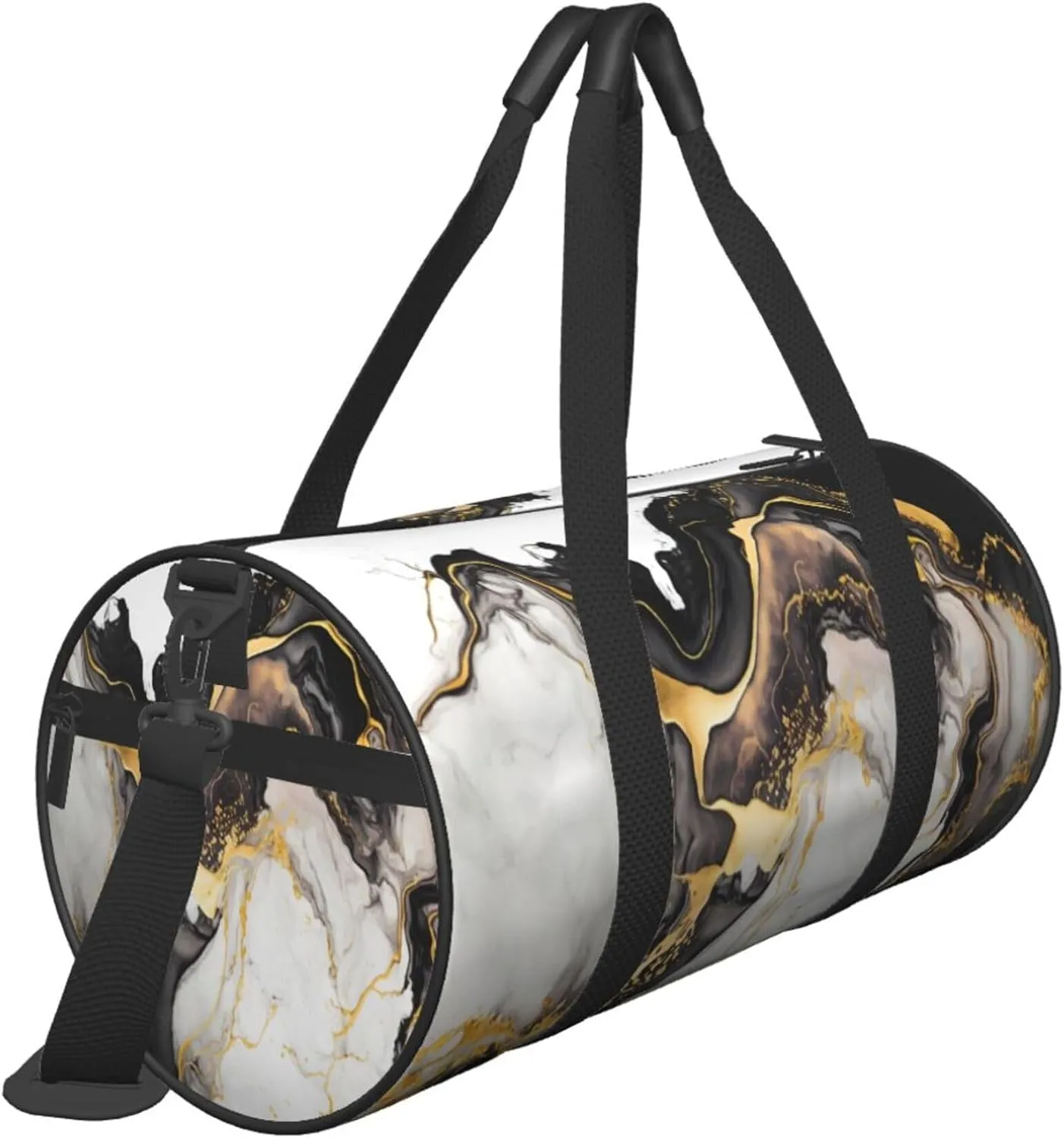 Travel Duffel Bag Black Gold White Marble Pattern Workout Bag For Woman Dance Bag Weekender Bag Man Tote Gym Bag Hospital Bag For Labor And Delivery Overnight Bag Luggage Bag