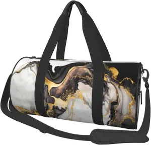 Travel Duffel Bag Black Gold White Marble Pattern Workout Bag For Woman Dance Bag Weekender Bag Man Tote Gym Bag Hospital Bag For Labor And Delivery Overnight Bag Luggage Bag
