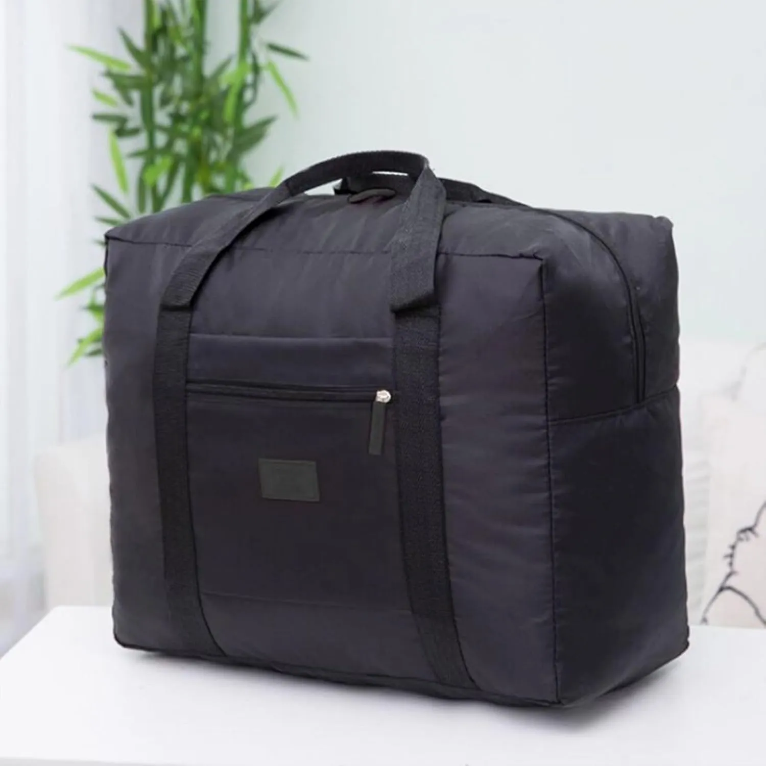 Travel Duffel Bag Carry on Luggage Bag Foldable Travel Tote Bag Waterproof Sports Gym Lightweight Large Weekender Overnight Bag for Women and Men (Black Blue)