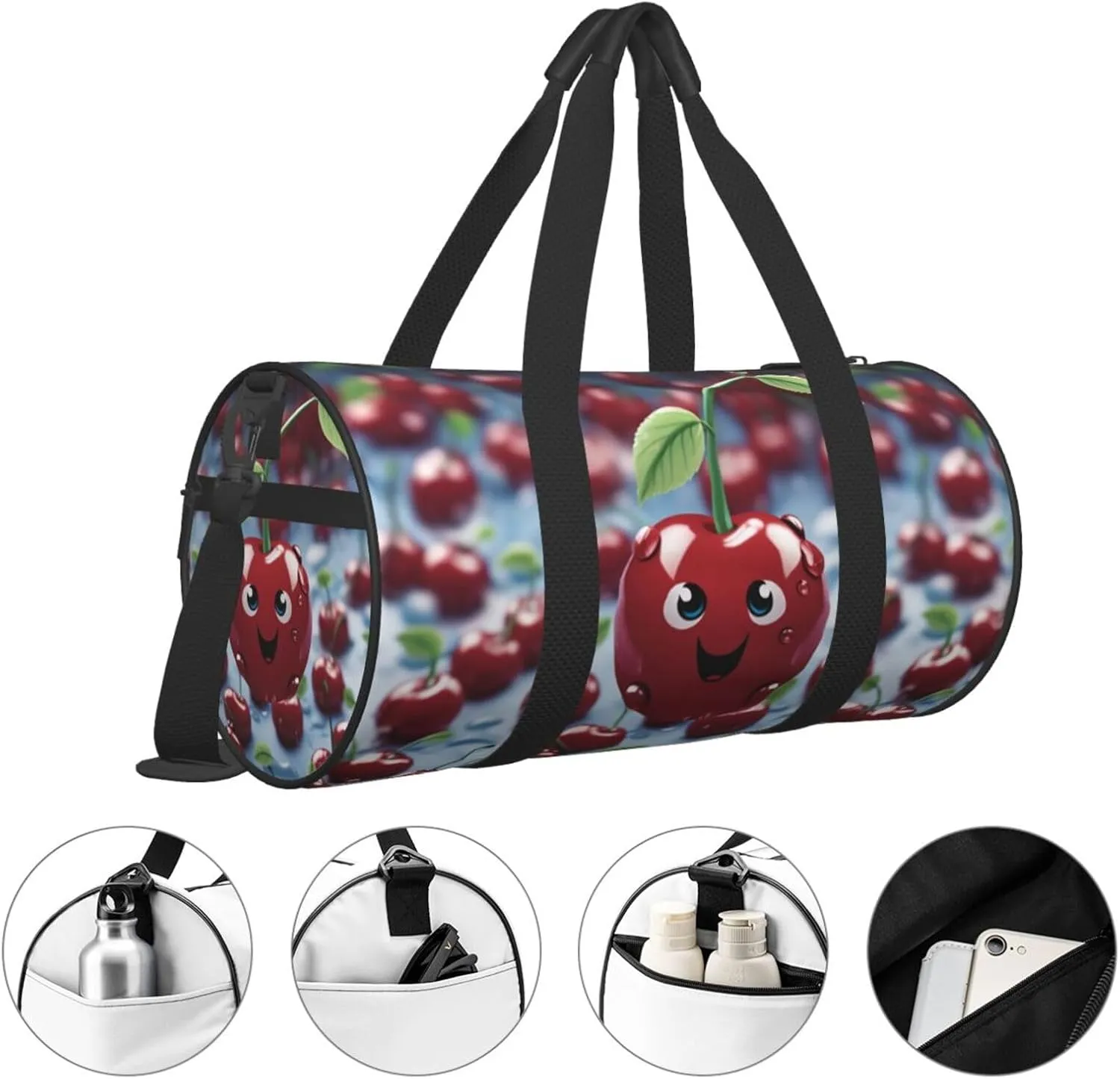 Travel Duffel Bag Cartoon Cherry Weekender Overnight Bag For Men Women Large Capacity Sports Gym Bag Canvas Carry On Tote Bags For Travel Yoga