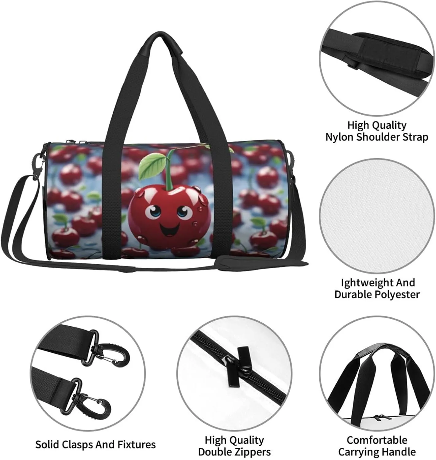 Travel Duffel Bag Cartoon Cherry Weekender Overnight Bag For Men Women Large Capacity Sports Gym Bag Canvas Carry On Tote Bags For Travel Yoga