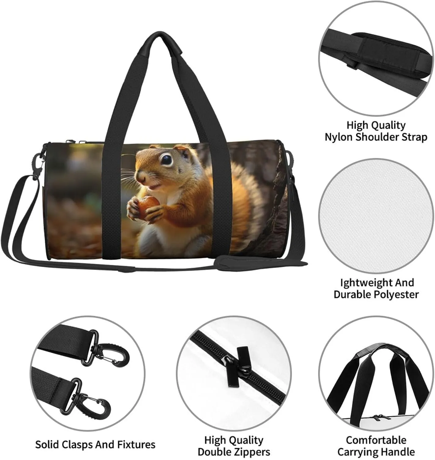 Travel Duffel Bag Cute Squirrel Eating Nuts Weekender Overnight Bag For Men Women Large Capacity Sports Gym Bag Canvas Carry On Tote Bags For Travel Yoga