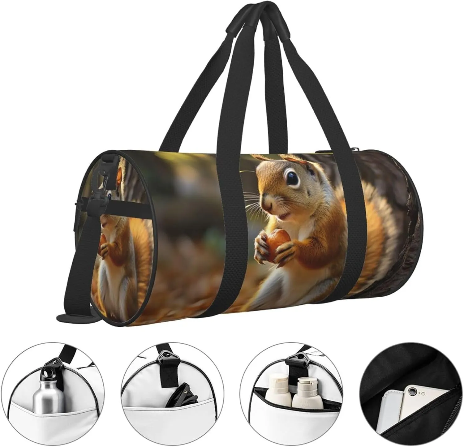 Travel Duffel Bag Cute Squirrel Eating Nuts Weekender Overnight Bag For Men Women Large Capacity Sports Gym Bag Canvas Carry On Tote Bags For Travel Yoga