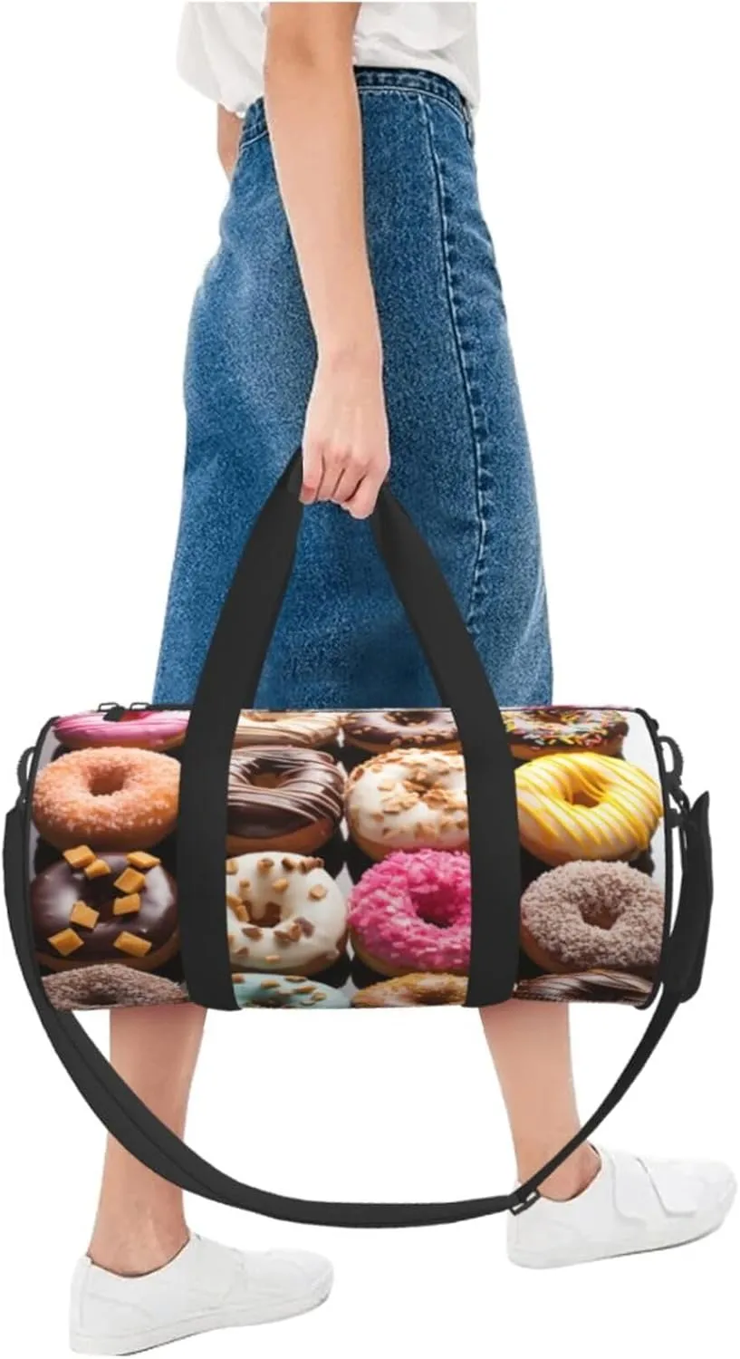 Travel Duffel Bag Different Flavors Of Doughnuts Weekender Overnight Bag For Men Women Large Capacity Sports Gym Bag Canvas Carry On Tote Bags For Travel Yoga