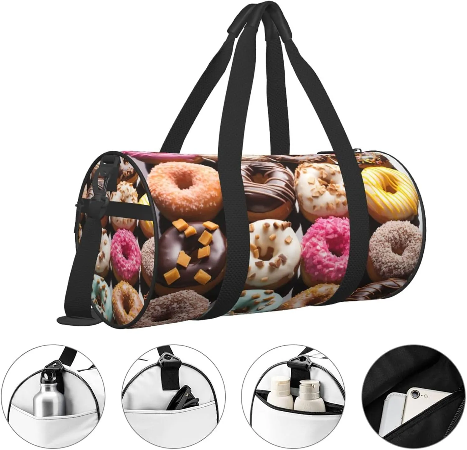 Travel Duffel Bag Different Flavors Of Doughnuts Weekender Overnight Bag For Men Women Large Capacity Sports Gym Bag Canvas Carry On Tote Bags For Travel Yoga