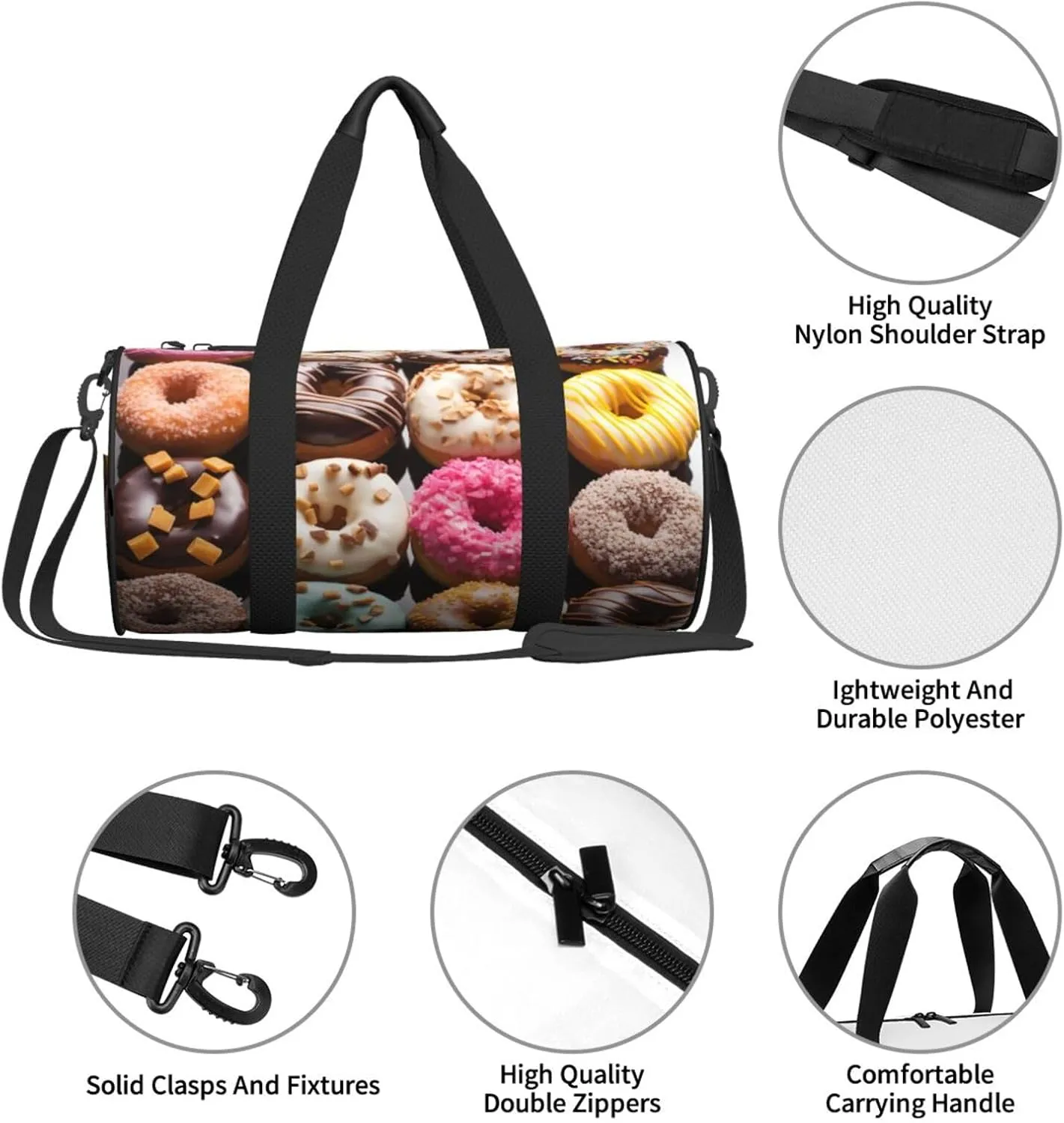 Travel Duffel Bag Different Flavors Of Doughnuts Weekender Overnight Bag For Men Women Large Capacity Sports Gym Bag Canvas Carry On Tote Bags For Travel Yoga