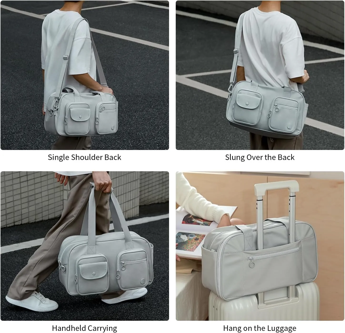 Travel Duffel Bag, Expandable Duffle Bag for Travel with Wet Pocket, Carry on Weekender Bags for Men Women, Large Capacity & Water Resistant Gym Duffel Bag Sport Bag (Gray, Plus)