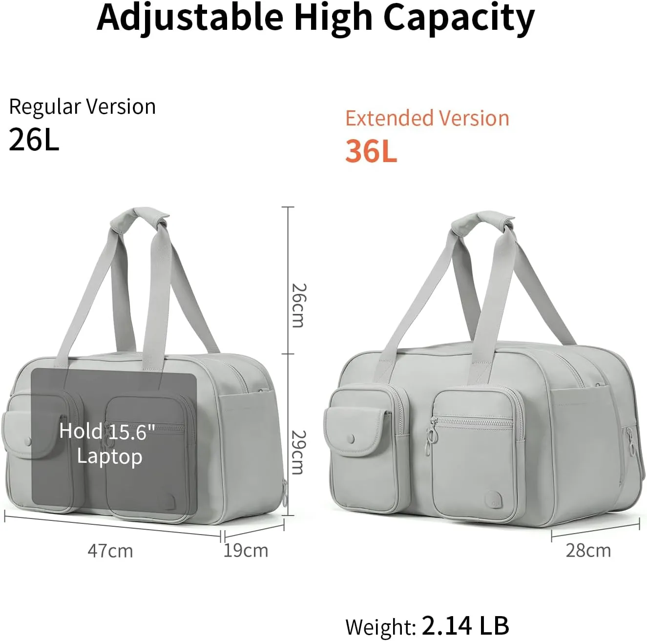Travel Duffel Bag, Expandable Duffle Bag for Travel with Wet Pocket, Carry on Weekender Bags for Men Women, Large Capacity & Water Resistant Gym Duffel Bag Sport Bag (Gray, Plus)