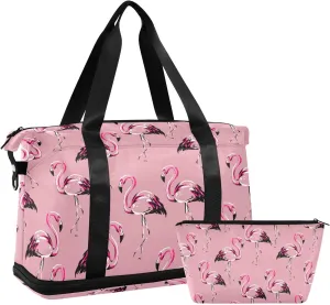 Travel Duffel Bag for Women Men Flamingo Sketch Weekender Overnight Bags with Shoe Compartments Artworks Gym Duffel Bag with Toiletry Bag for Travel Sport Yoga 17 Inch