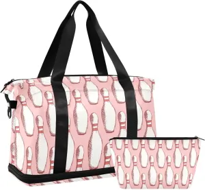 Travel Duffel Bag for Women Men Sketch Bowling Pins Weekender Overnight Bags with Shoe Compartments Vintage Gym Duffel Bag with Toiletry Bag for Travel Sport Yoga 17 Inch