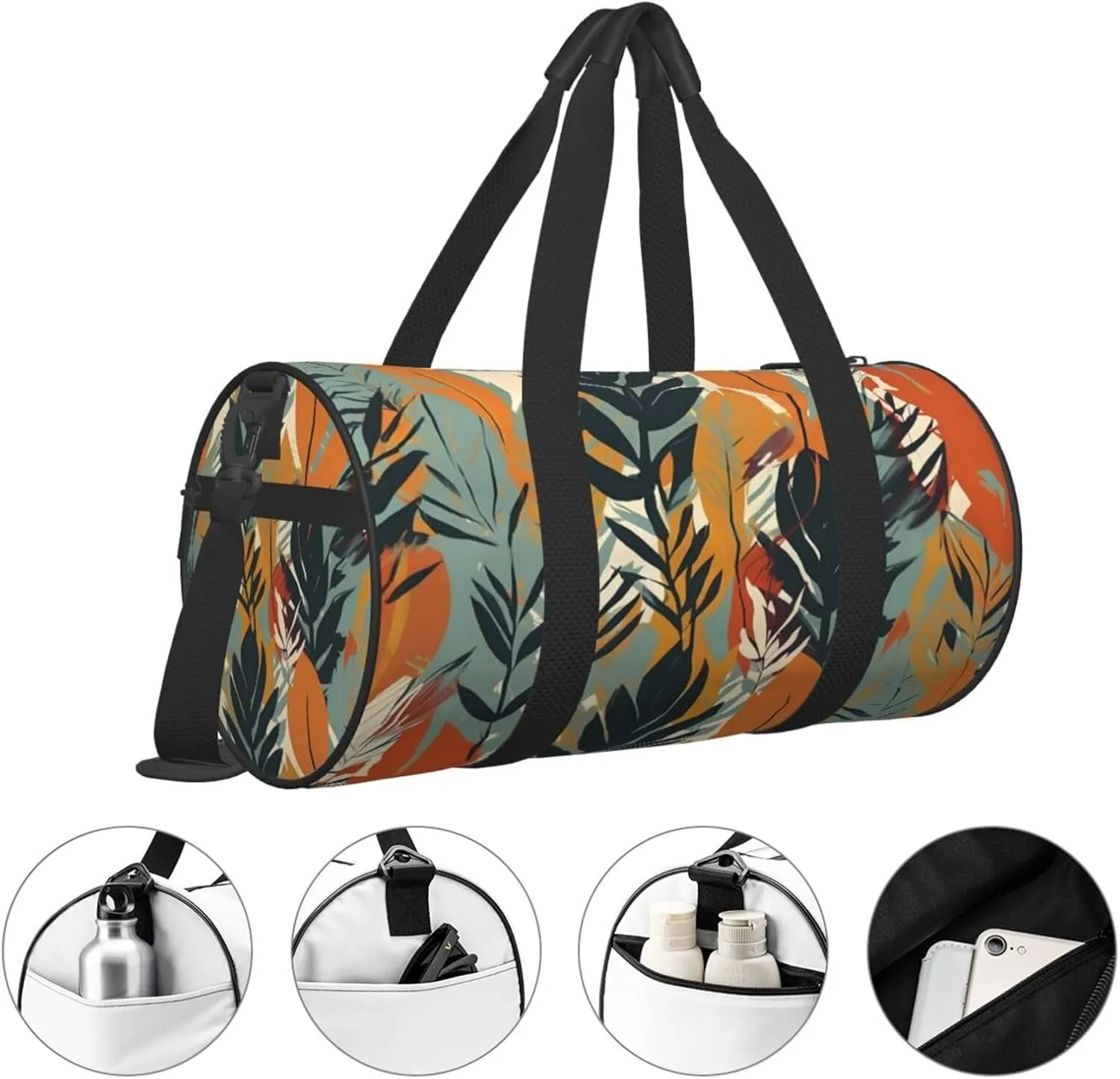 Travel Duffel Bag Leaves Stripes Pattern Weekender Overnight Bag For Men Women Large Capacity Sports Gym Bag Canvas Carry On Tote Bags For Travel Yoga