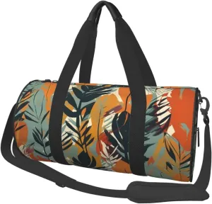 Travel Duffel Bag Leaves Stripes Pattern Weekender Overnight Bag For Men Women Large Capacity Sports Gym Bag Canvas Carry On Tote Bags For Travel Yoga