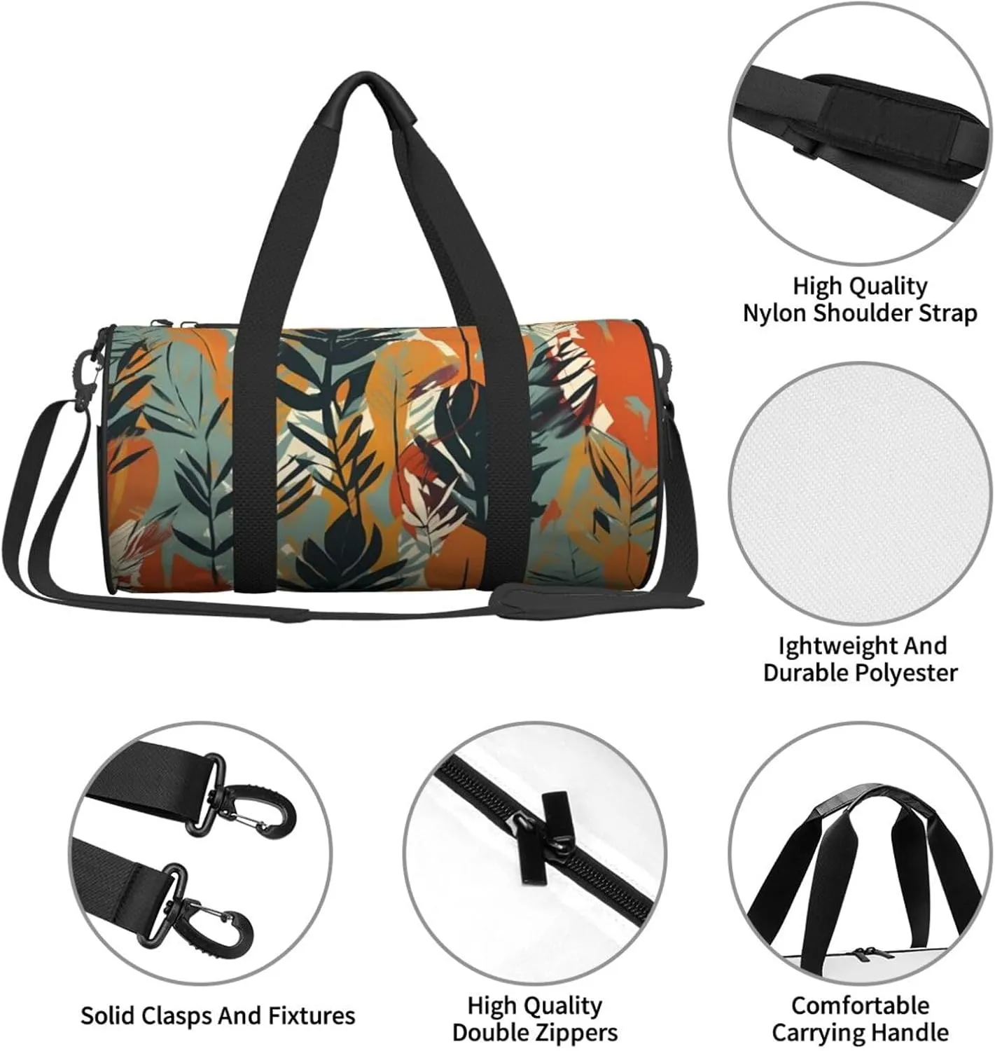 Travel Duffel Bag Leaves Stripes Pattern Weekender Overnight Bag For Men Women Large Capacity Sports Gym Bag Canvas Carry On Tote Bags For Travel Yoga