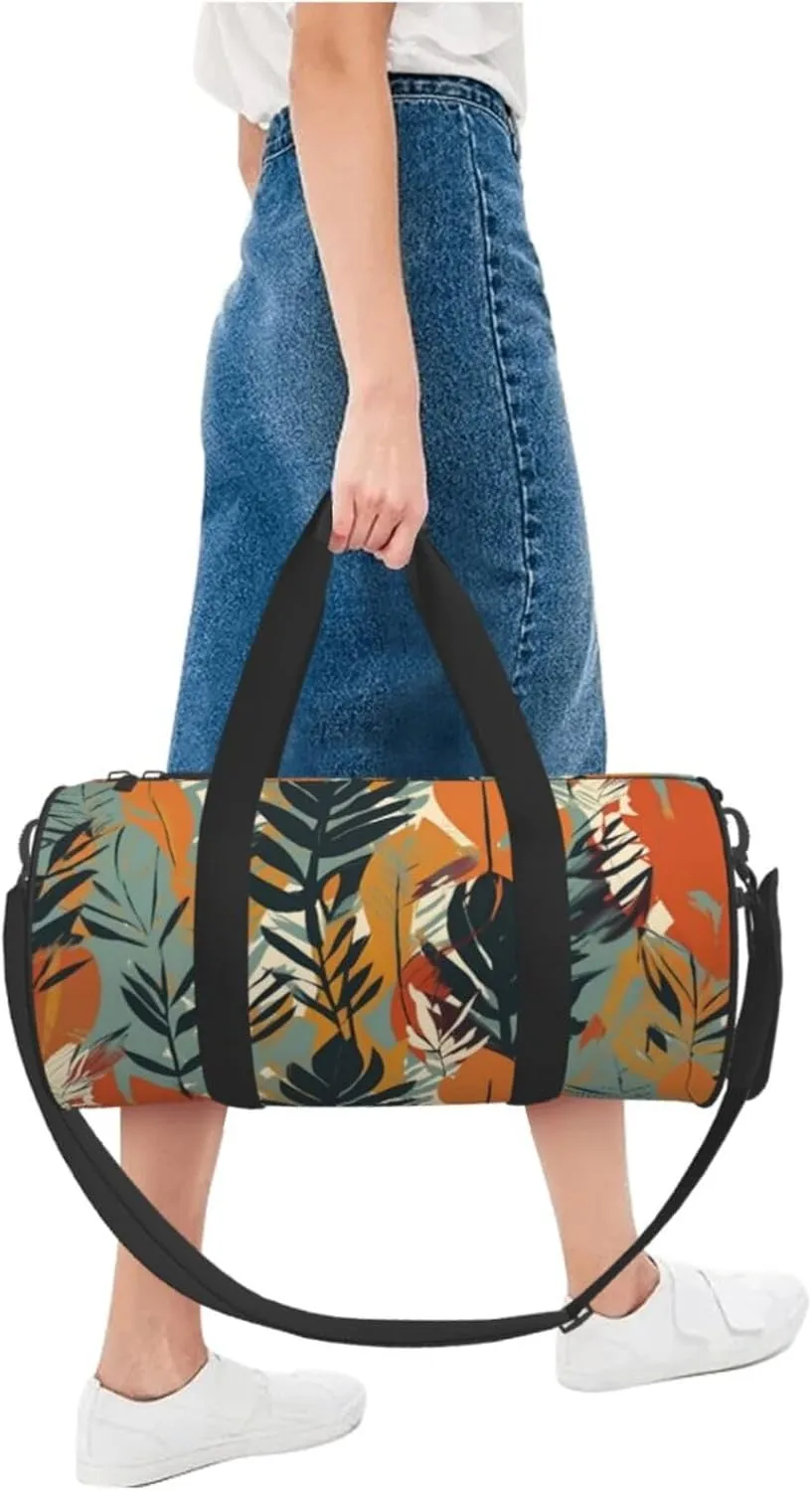 Travel Duffel Bag Leaves Stripes Pattern Weekender Overnight Bag For Men Women Large Capacity Sports Gym Bag Canvas Carry On Tote Bags For Travel Yoga