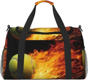 Travel Duffel Bag Lightweight Waterproof Carry On Tote Bag Foldable Weekender Overnight Bags Burning Tennis Pictures Sport Gym Bag For Women Men