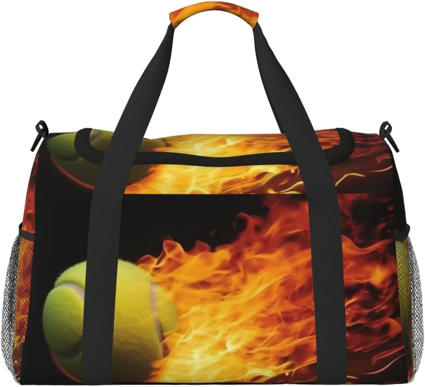 Travel Duffel Bag Lightweight Waterproof Carry On Tote Bag Foldable Weekender Overnight Bags Burning Tennis Pictures Sport Gym Bag For Women Men