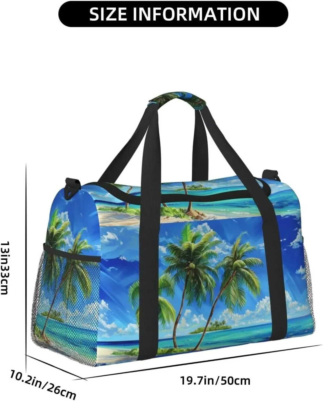 Travel Duffel Bag Palm Tree On Beach Weekender Overnight Bag for Women Men Green Leaf Blue Sky Pattern Carry on Personal Item Bag Gym Bag Tropical Botanical Ocean Coastal Yoga Gym Bag