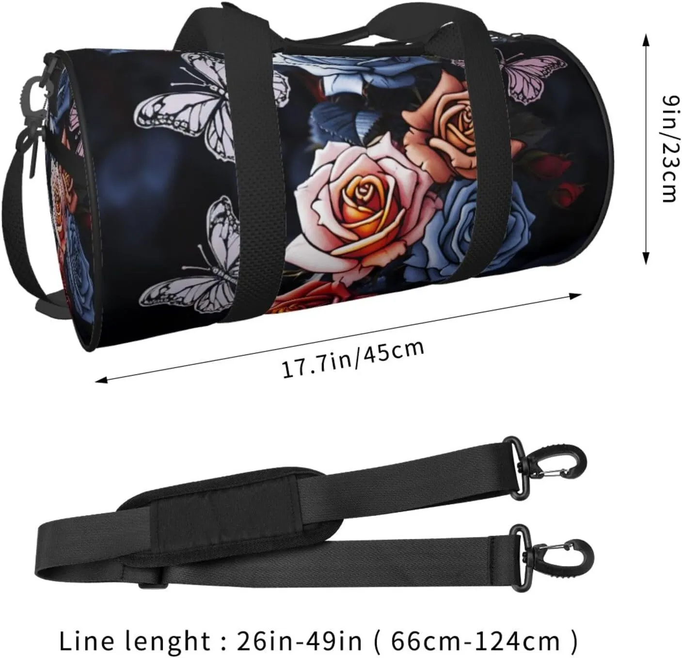 Travel Duffel Bag Roses And Butterflies Weekender Overnight Bag For Men Women Large Capacity Sports Gym Bag Canvas Carry On Tote Bags For Travel Yoga